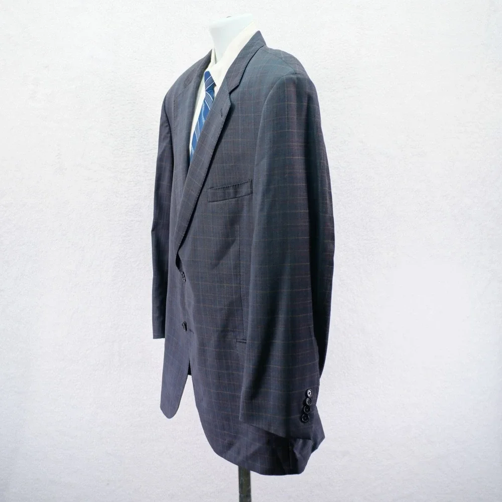 Jos A Bank Signature Gold Gray Plaid W/ Yellow Orange Windowpane 46L Suit Jacket